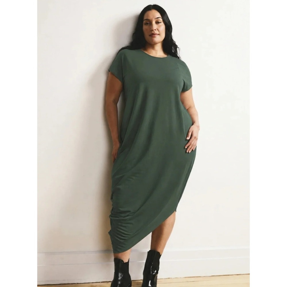 Universal Standard Geneva Dress Womens L Green Asymmetrical Midi Quiet Luxury